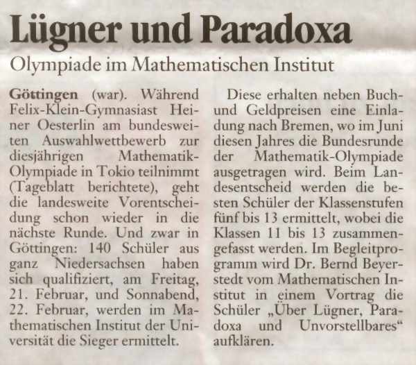 Artikel im Göttinger Tageblatt