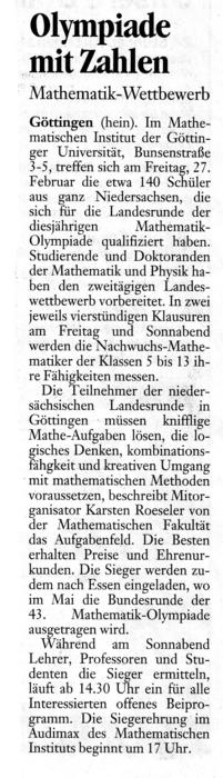 Artikel im Göttinger Tageblatt