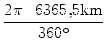 $\displaystyle {\frac{{2\pi \cdot 6365,5 \text{km}}}{{360^\circ}}}$